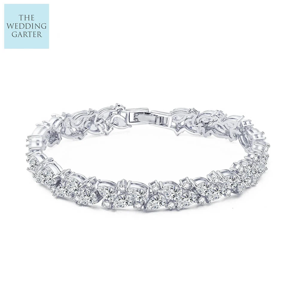 Fancy Cubic Zirconia Pear Shape Cluster Bracelet