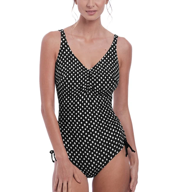 Fantasie Santa Monica V-Neck Underwire Adjustable Leg Swimsuit (6729) - Black/White