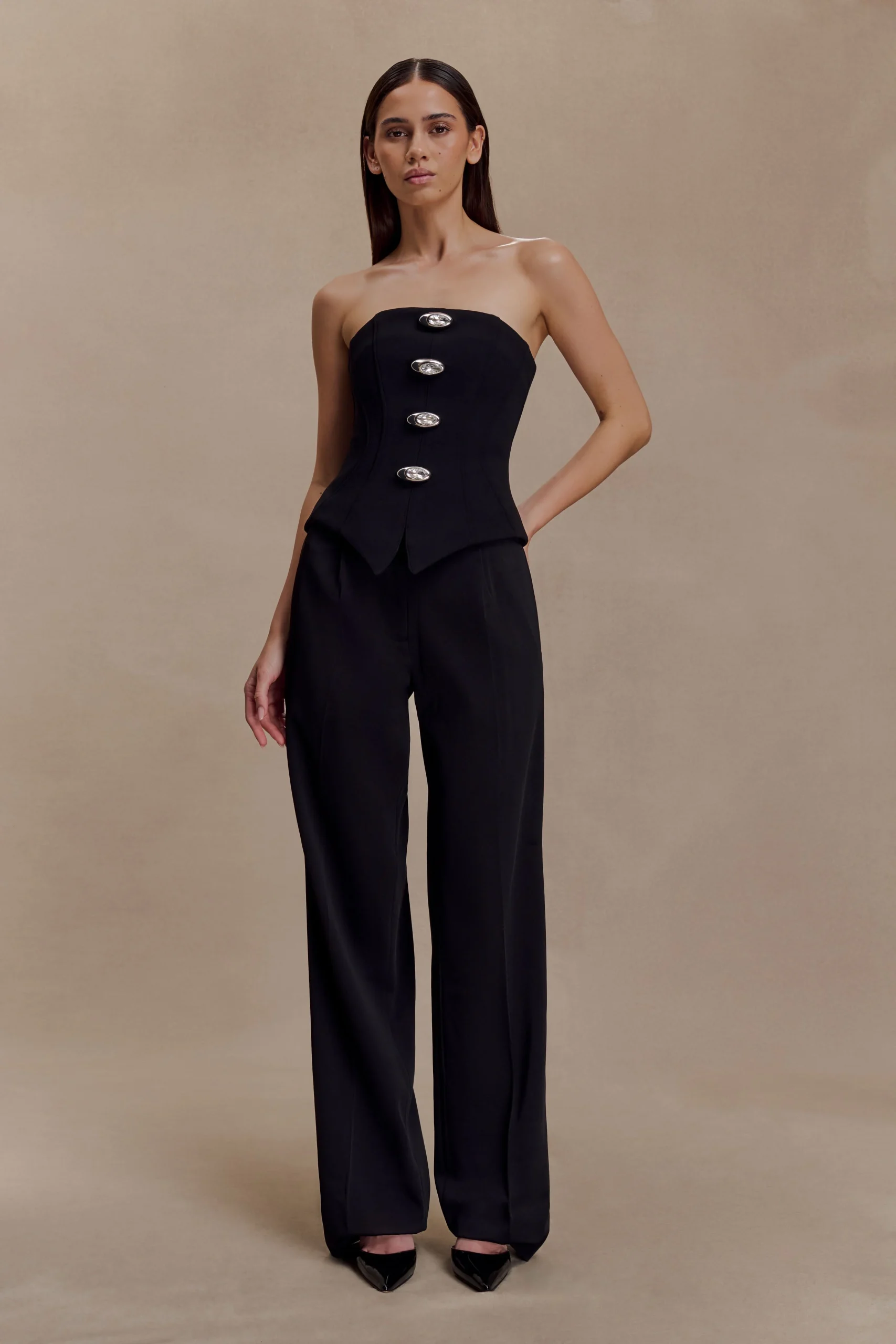 FatimaSatin Straight Leg Pant - Black