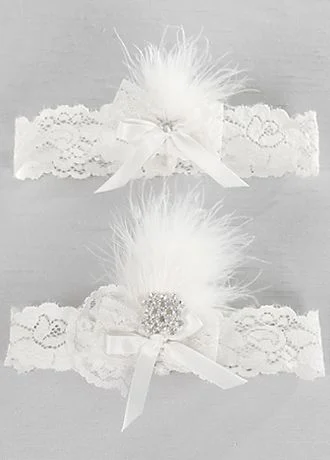 Feather Brooch Vintage Lace Garter Set