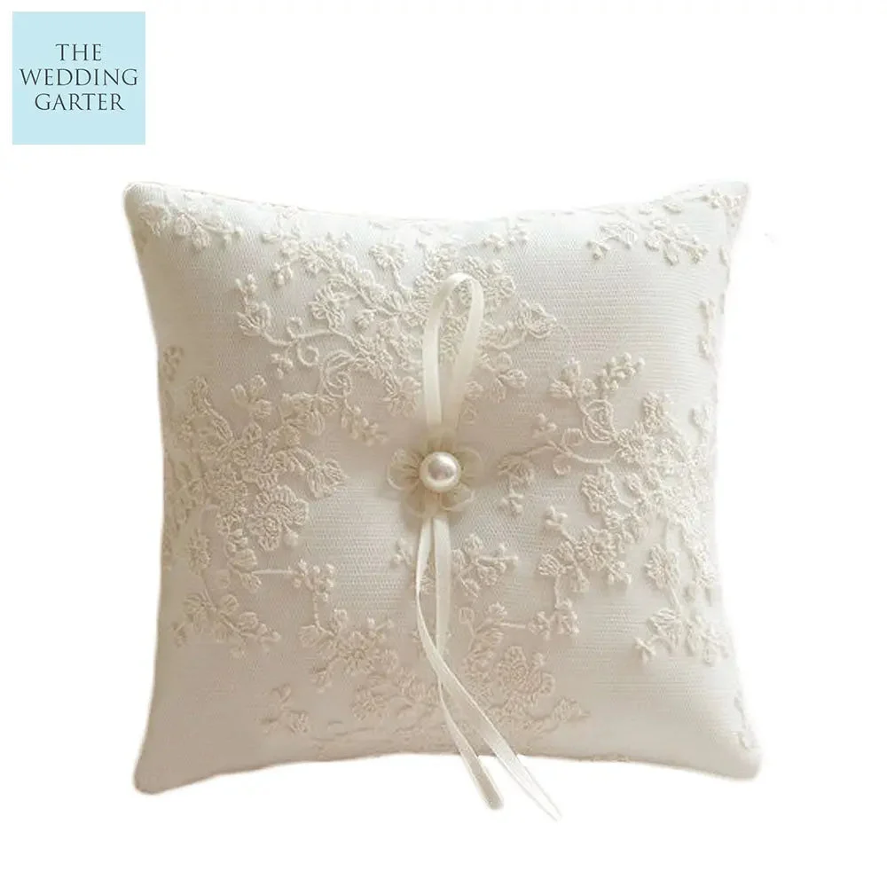 Felicity Luxury Embroidered Lace Ring Pillow For Brides