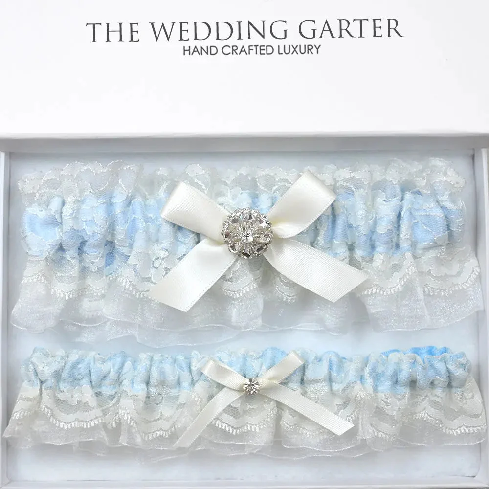Fiona Ivory & Blue Wedding Garter Set