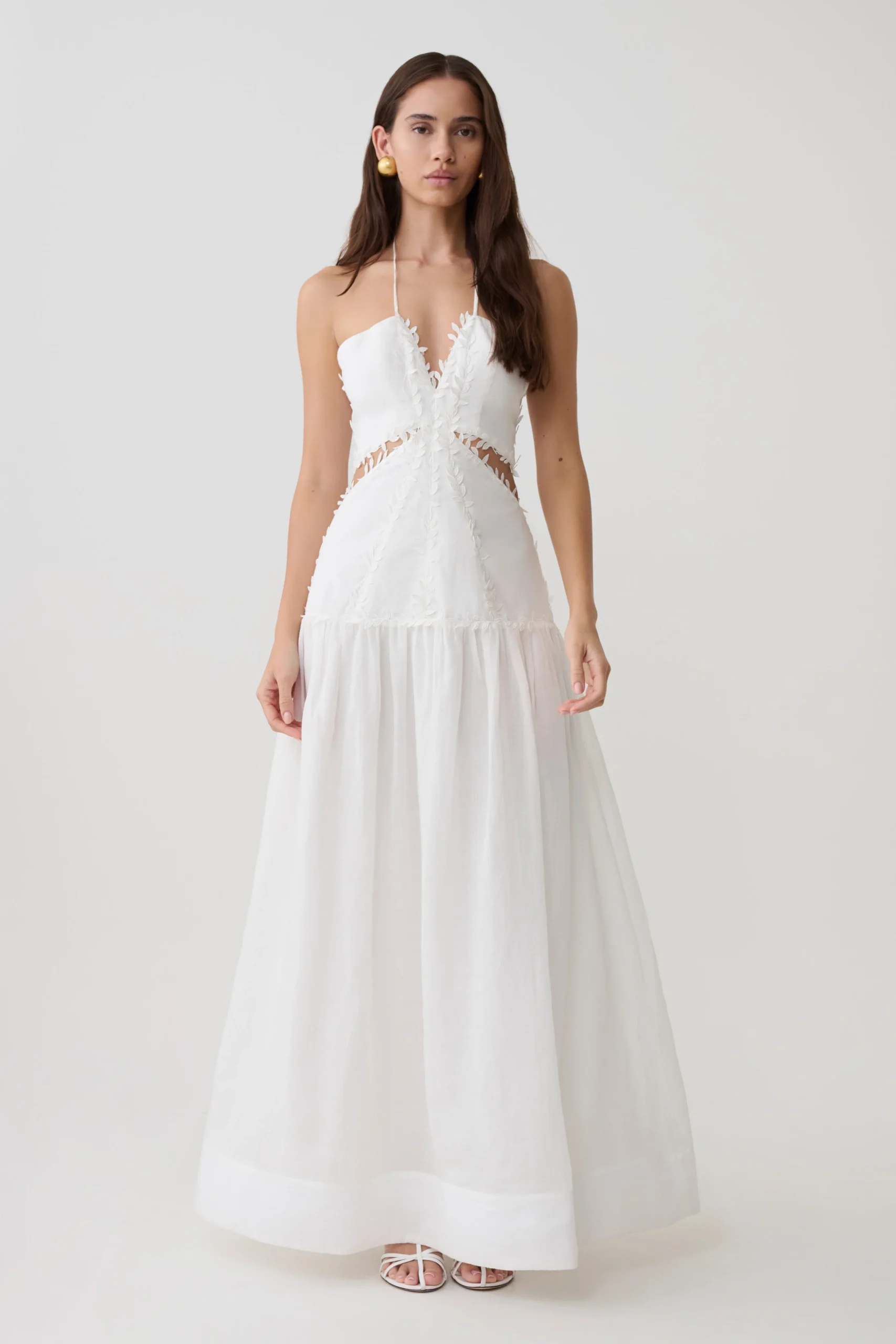 FionaLinen Halter Maxi Dress - White