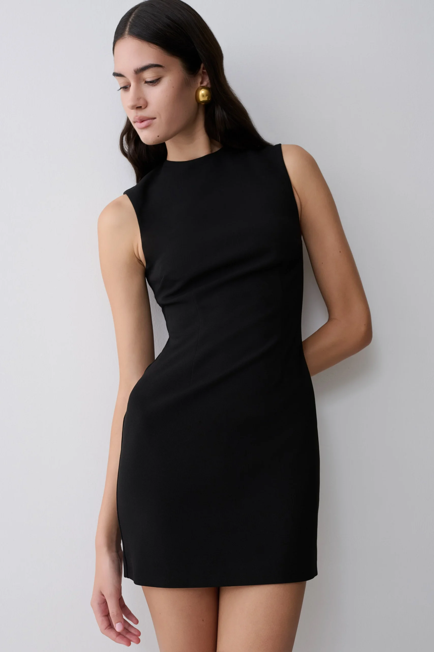 FionSleeveless Stretch Crepe Mini Dress - Black