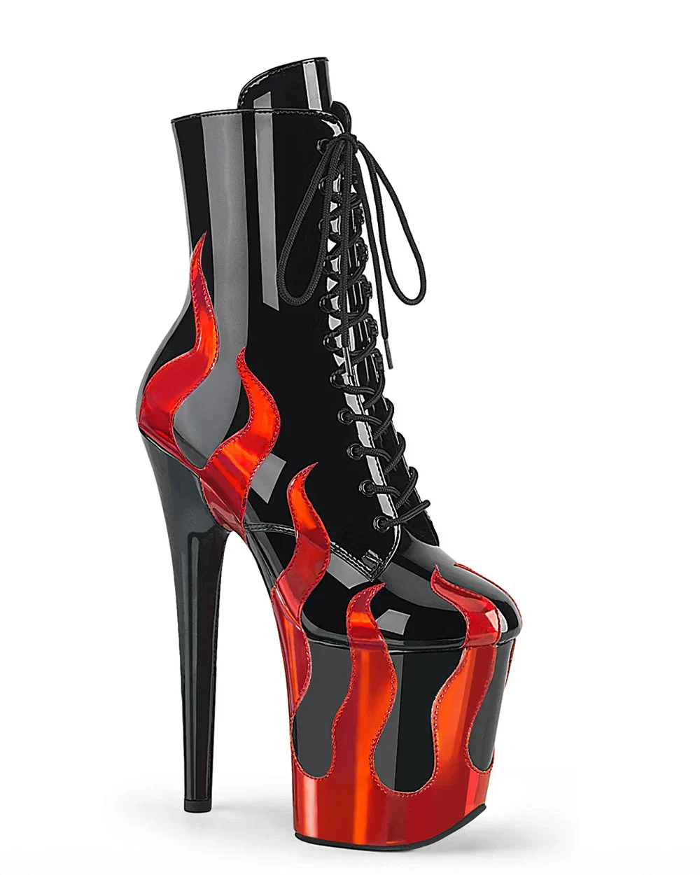 Flaming Black Platform Lace-Up Ankle Boot, Flamingo-1020