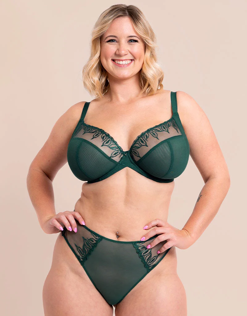 Flare Full Cup Plunge Side Support Bra Emerald SparkleGreen