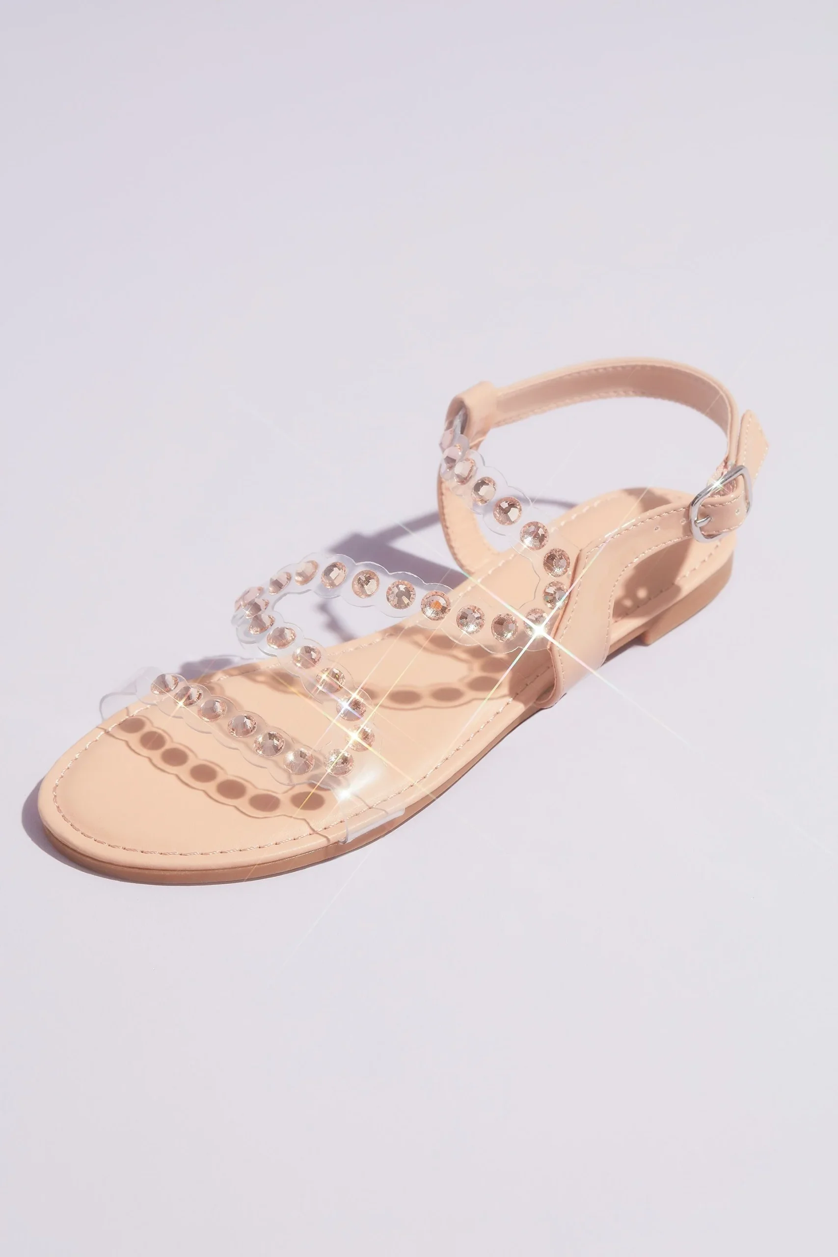 Flat Clear Strap Sandals with Iridescent Studs