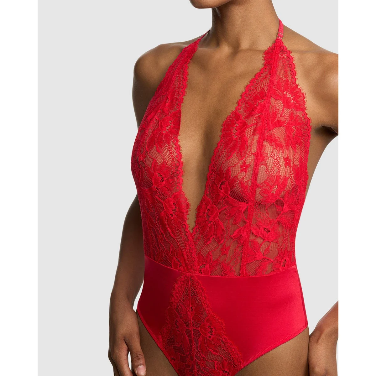 Fleur Thong Cut Halter Lace Lingerie Bodysuit