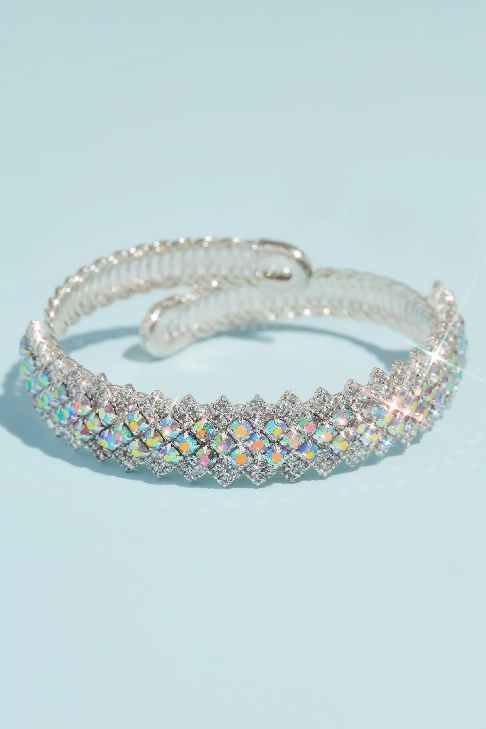 Flexible Zigzag Iridescent Crystal Cuff