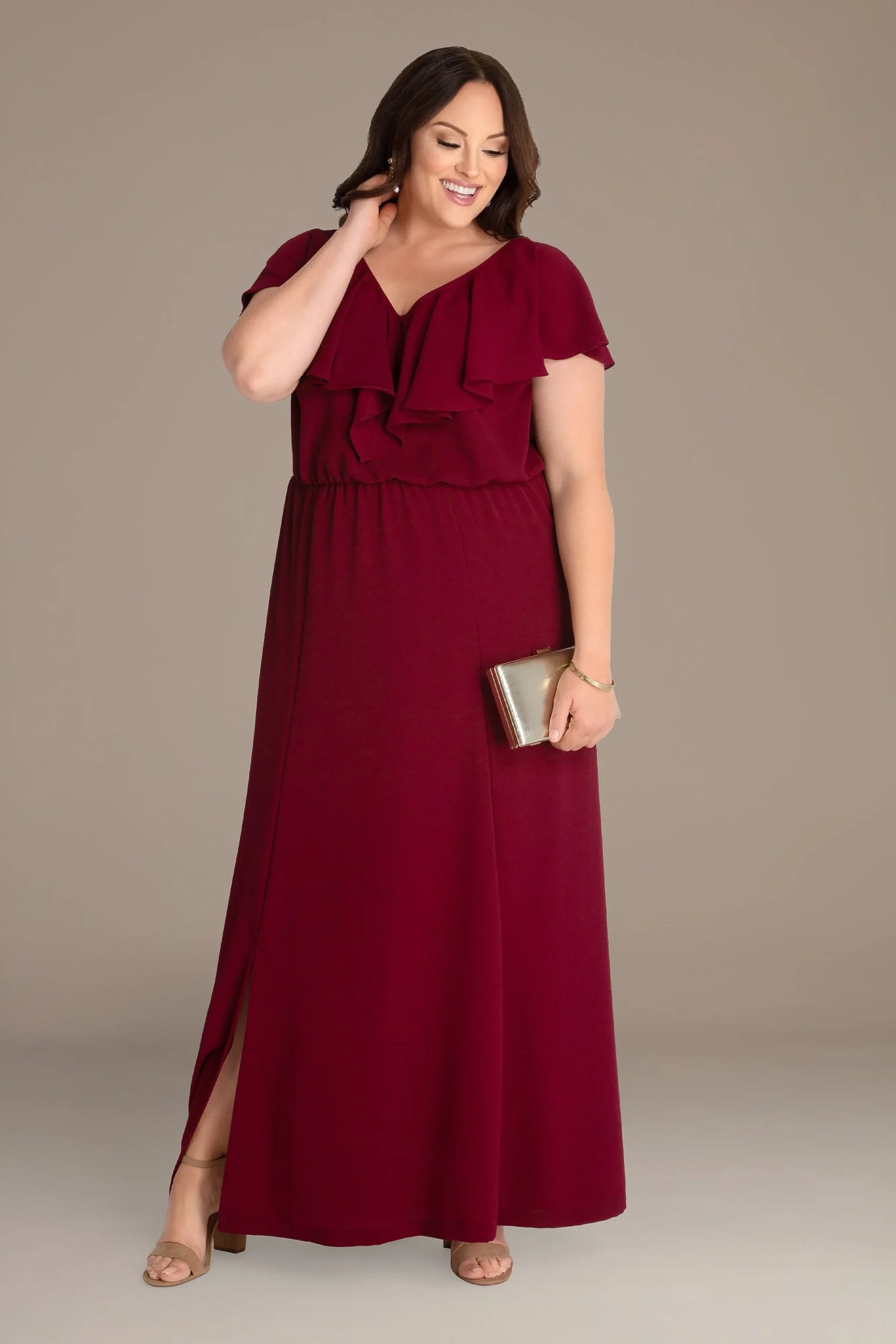 Floor-Length Ruffle Plus Maxi Dress with Slit