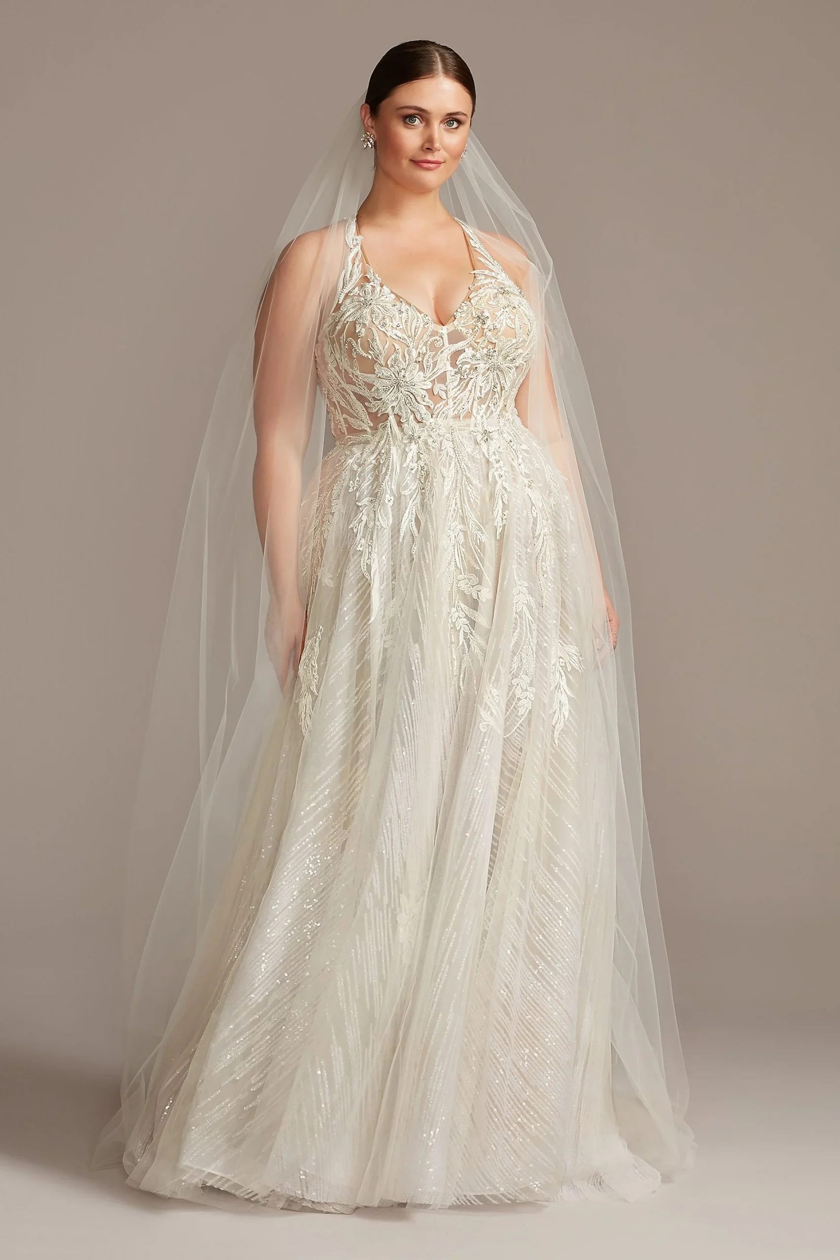 Floral Applique Open Back Plus Wedding Dress