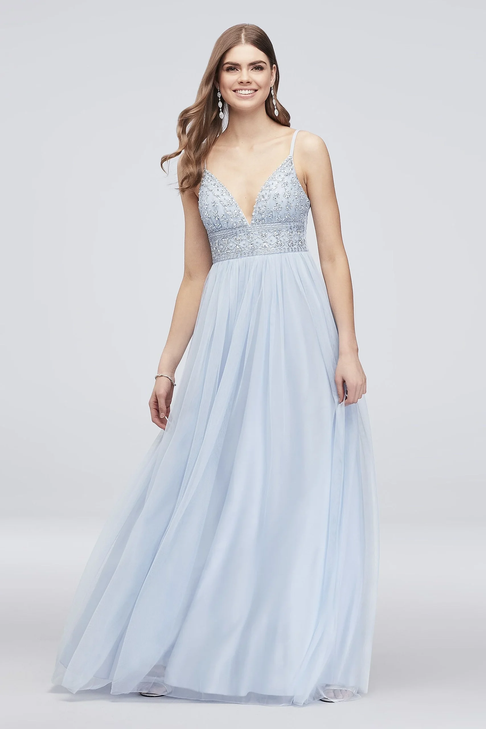 Floral Beaded Bodice Dress with Flowy Mesh Skirt