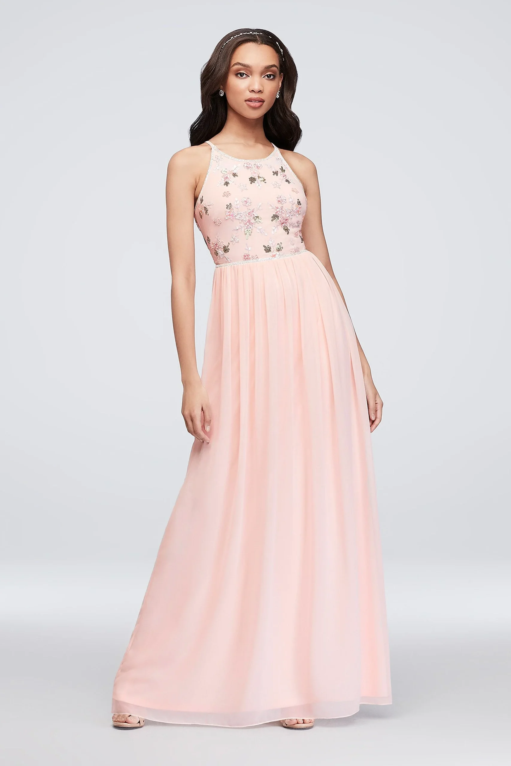 Floral Beaded High-Neck Georgette Tank Dress
