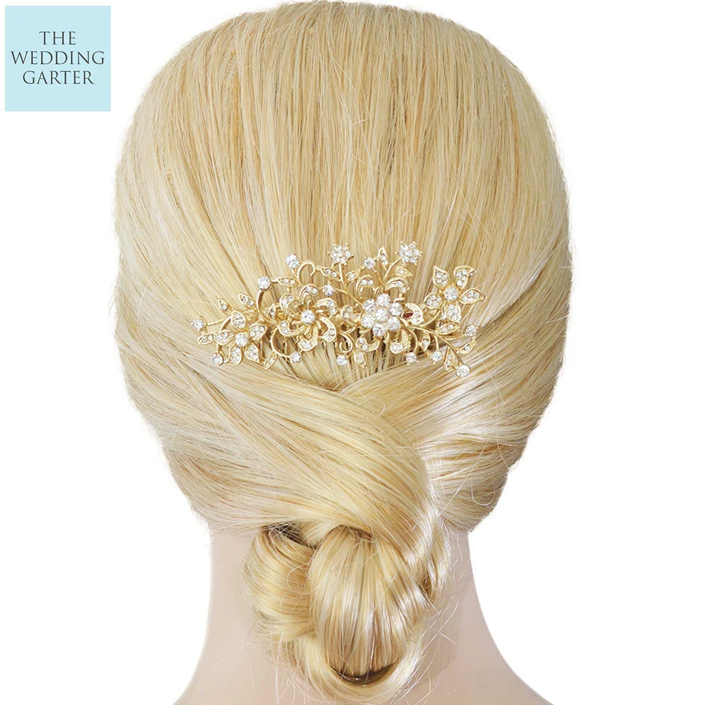 Floral Design Gold Crystal Wedding Headpiece