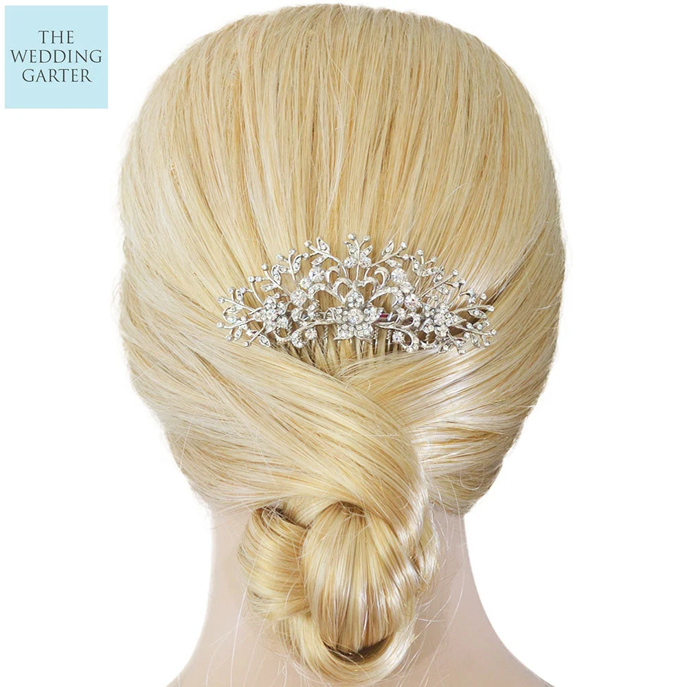 Floral Design Silver Wedding Hair Accessories