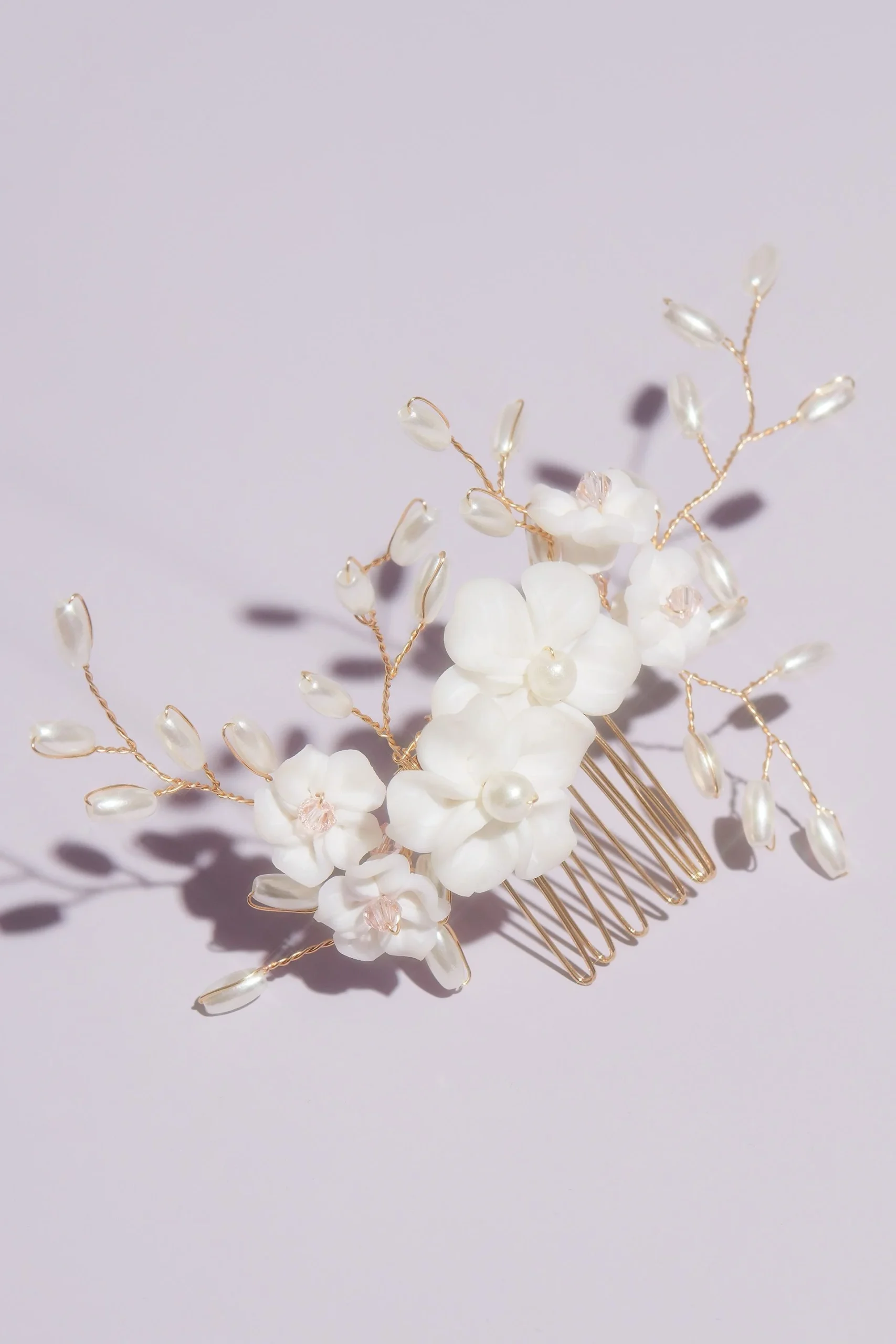 Floral Hair Comb with Wire Twist Beads and Pearls