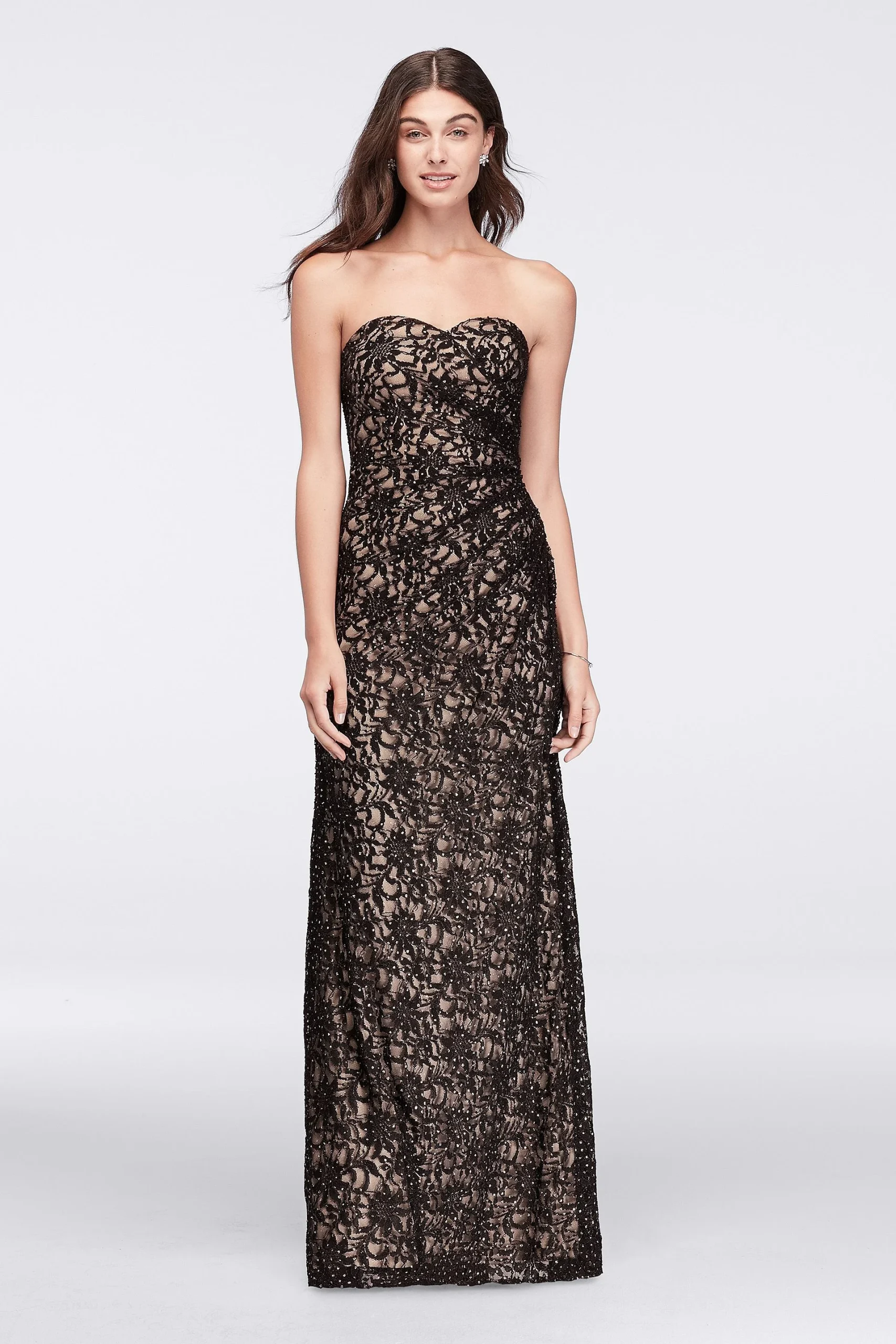 Floral Lace Strapless Dress with Side Gathering