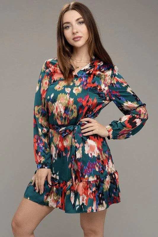 Floral Satin Mini Dress