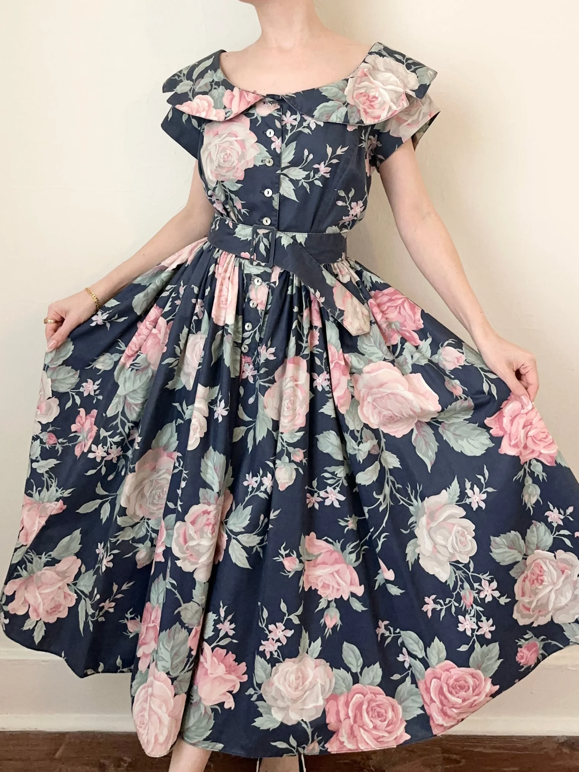 Floral Shabby Chic Cotton Belted Dress (S/M)