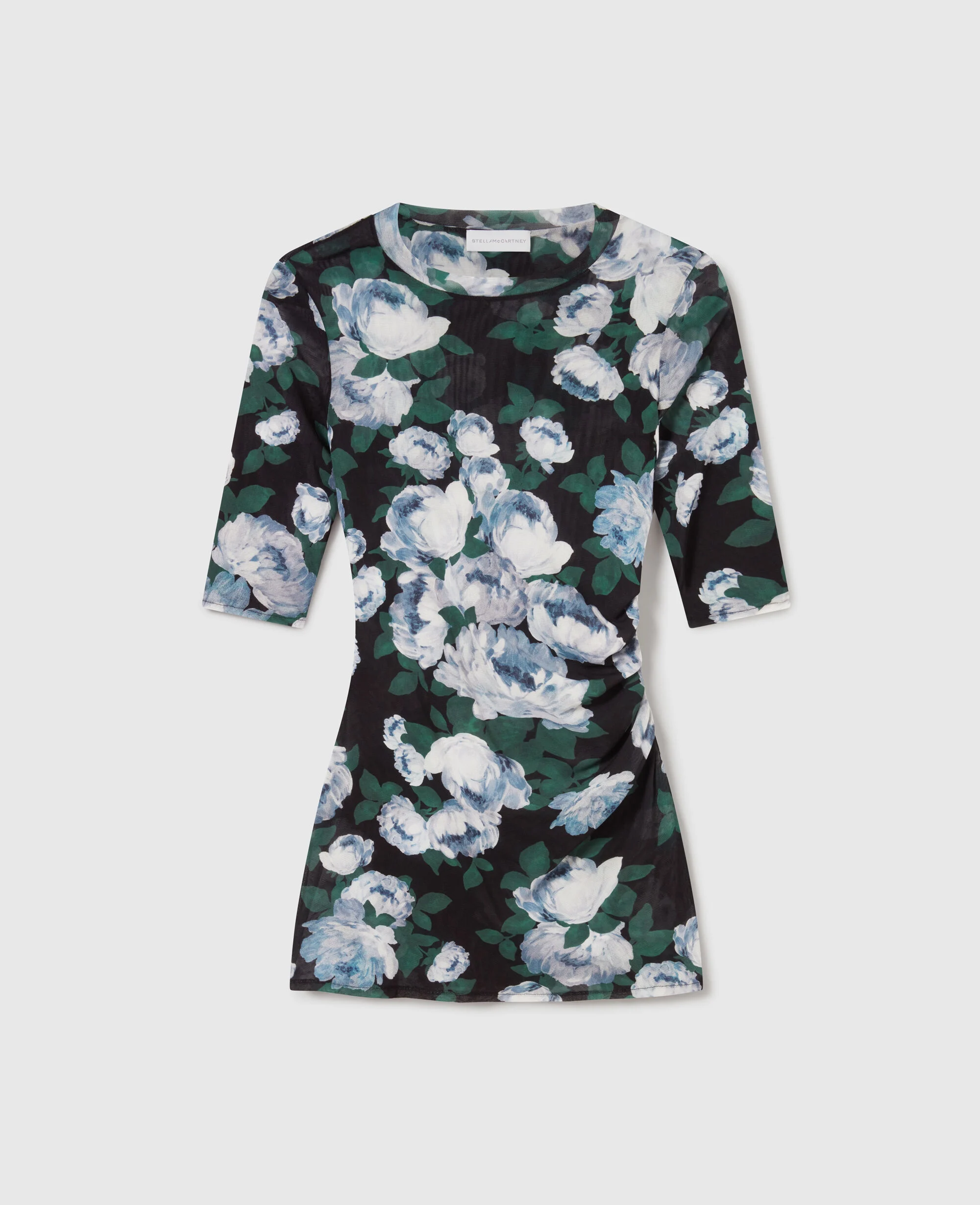 Floral Three-Quarter-Sleeve Mesh Top