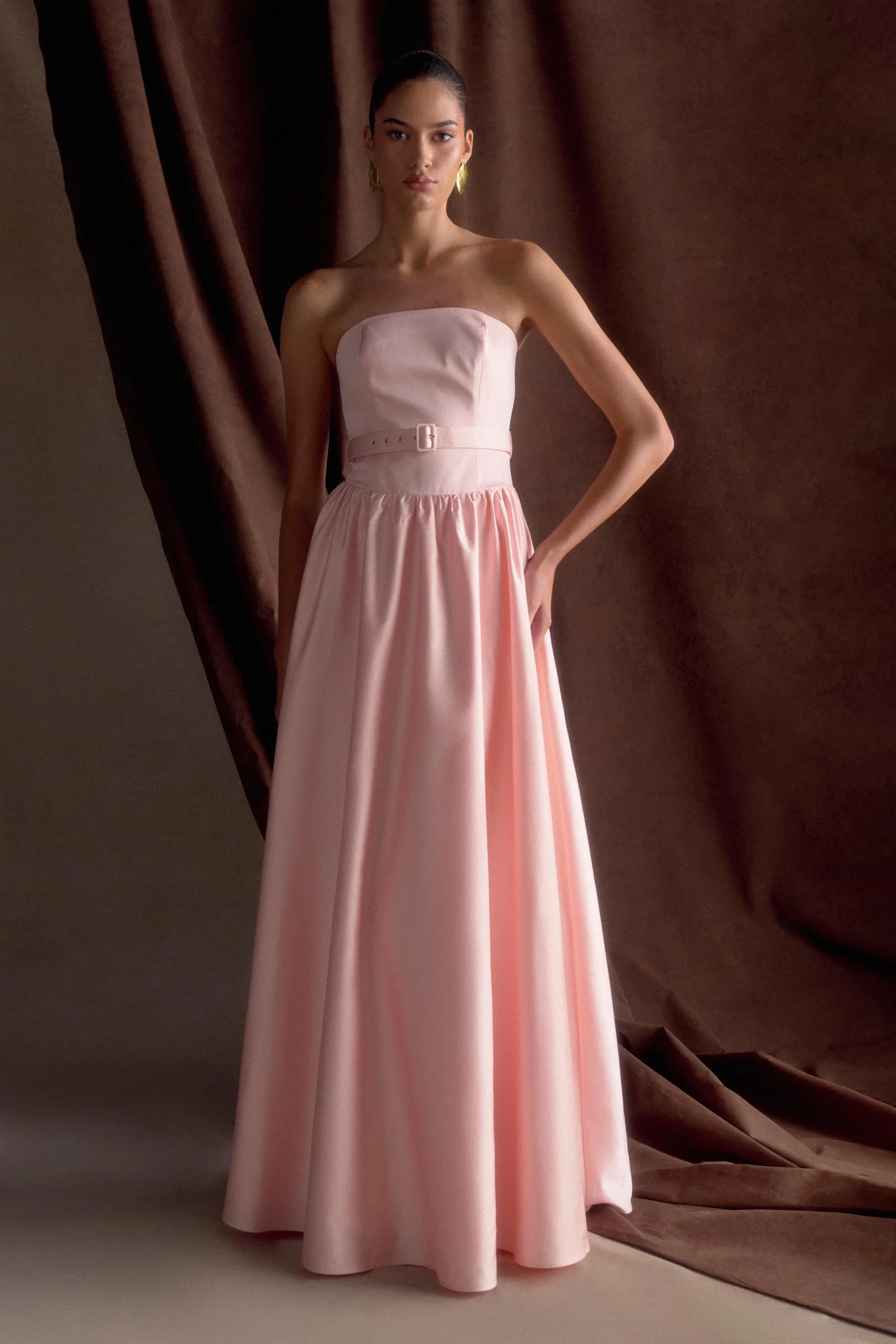 FlorenceFINAL SALEStrapless Belted Maxi Dress - Baby Pink