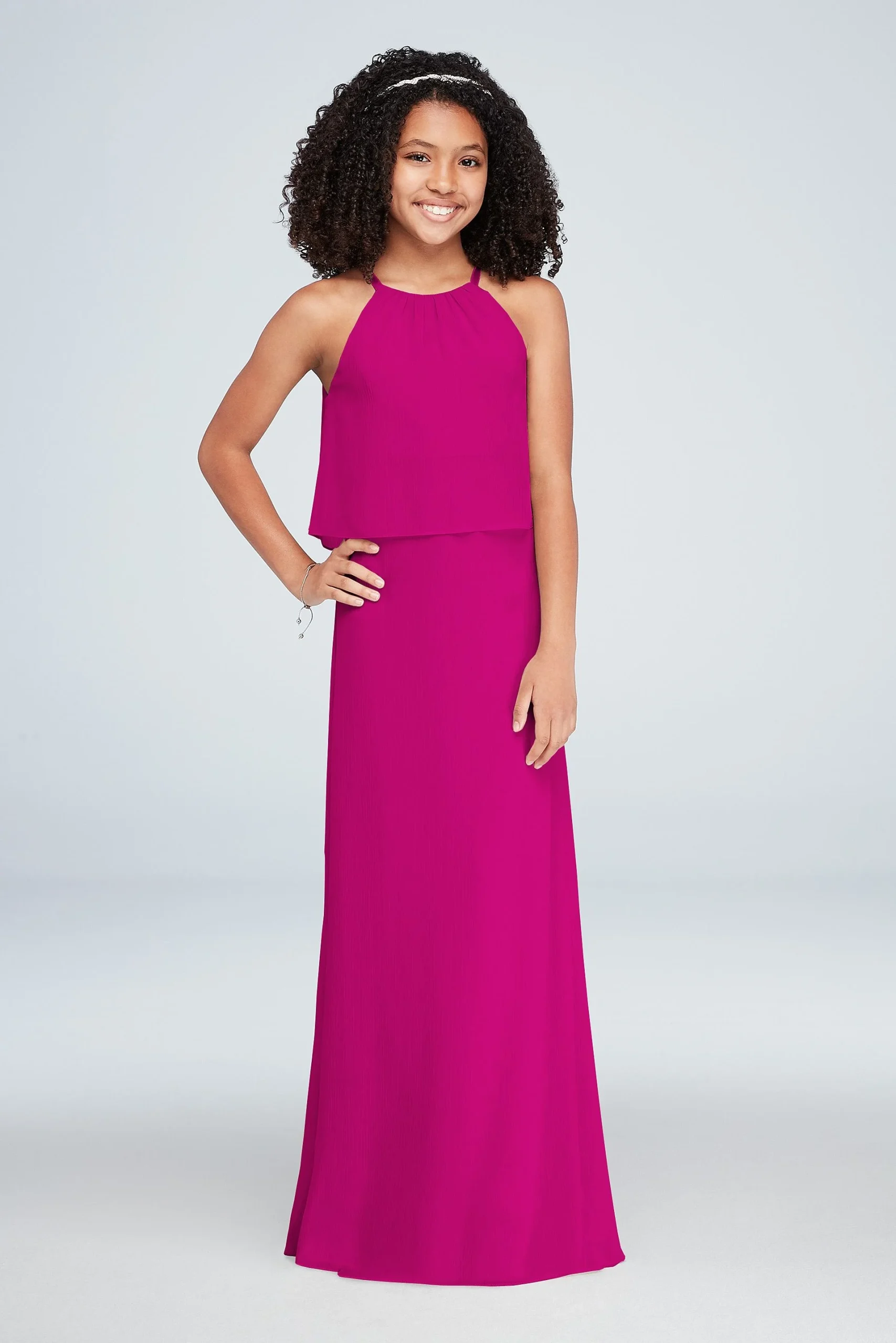 Flounced Crinkle Chiffon Girls Dress
