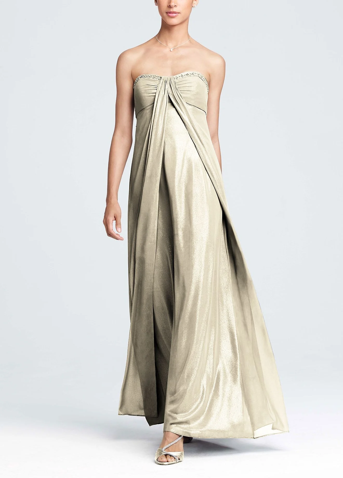 Fog Foil Split Front A-Line Dress with Beading
