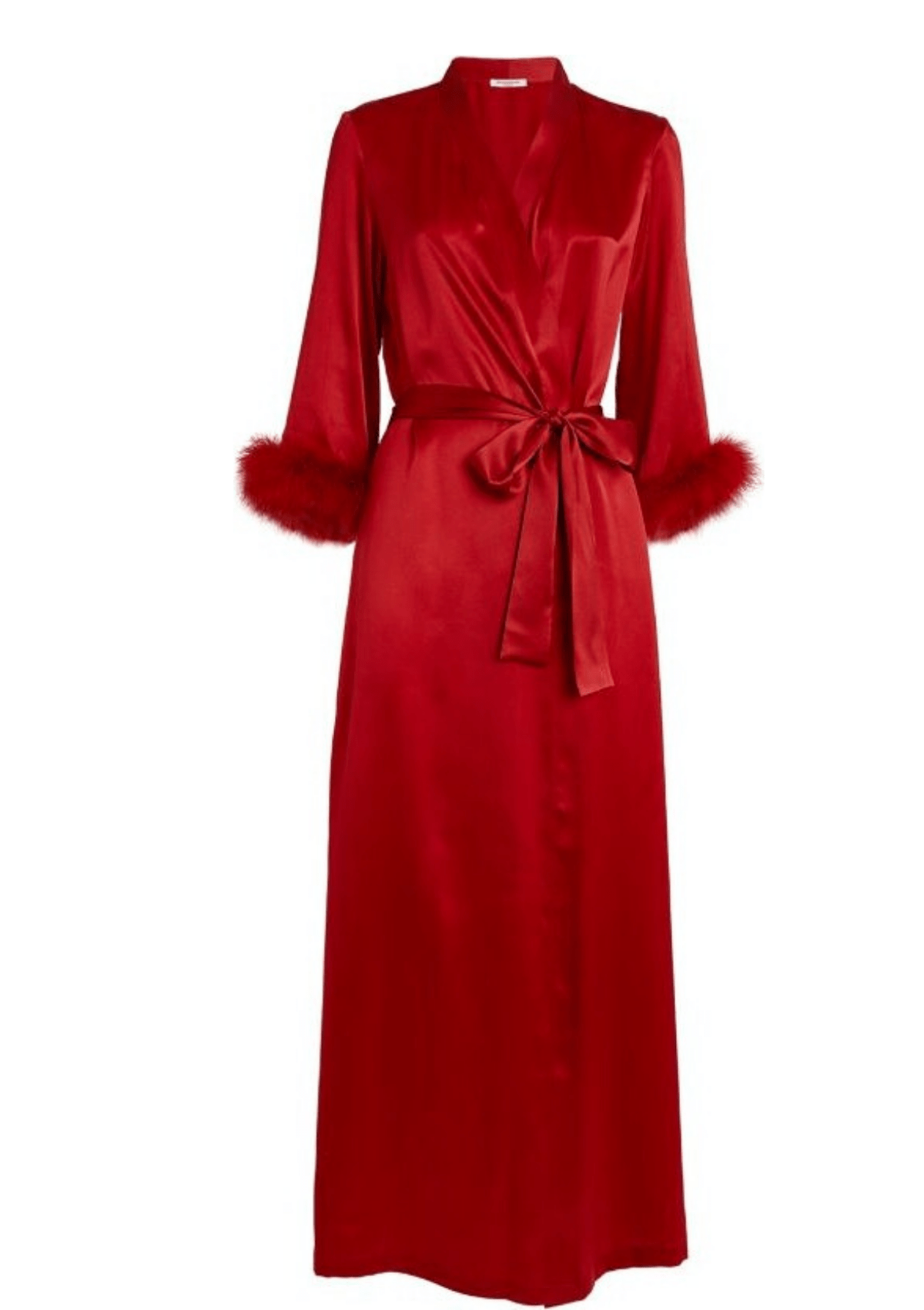 Forever Ruby Silk and Feather Long Robe