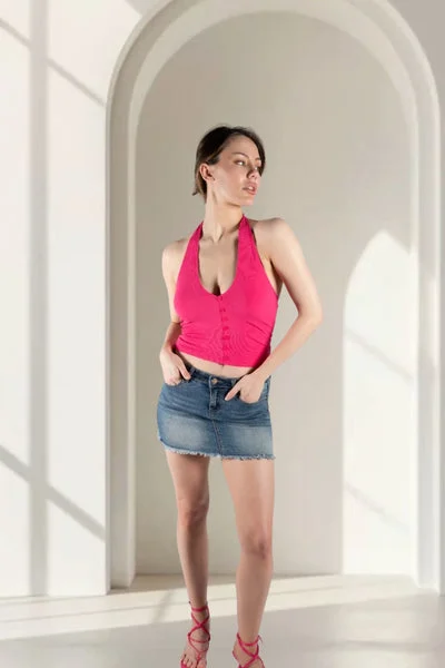Fuchsia Ribbed Halter Neck Button Front Top - Lila