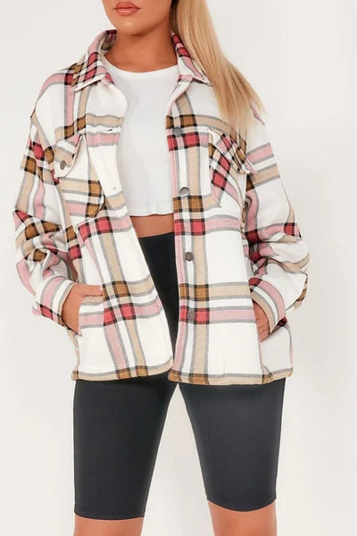 Fuchsia & White Oversized Check Print Pocket Shacket – Jimon