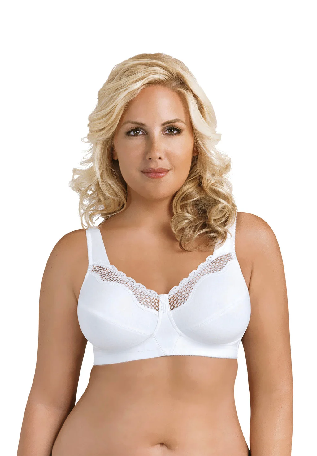 Fully Cotton Soft Cup Wireless Full-Coverage Bra with Back Closure & Lace