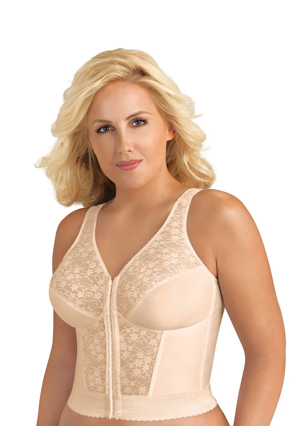 Fully Slimming Wireless Back & Posture Support Longline Bra with Front Closure & Lace