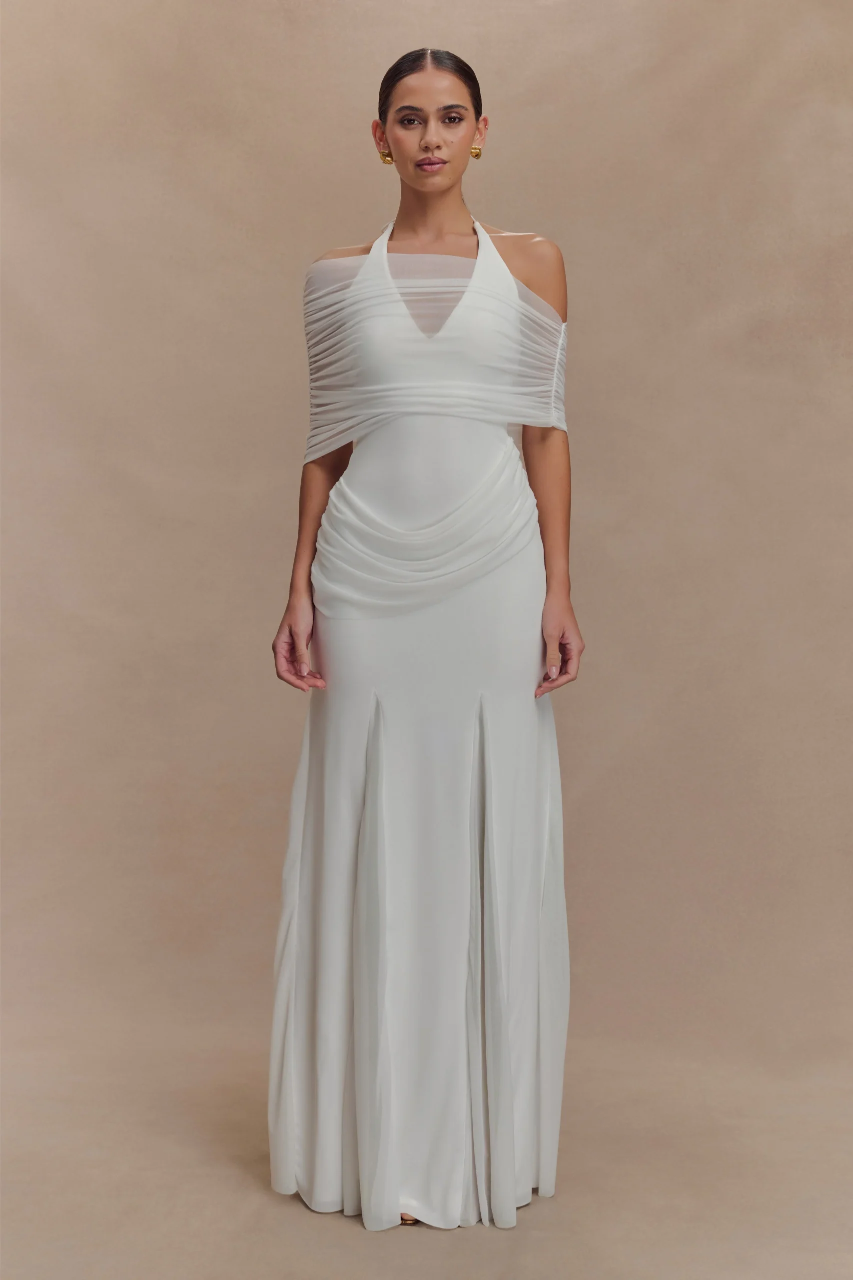 GabrielleFINAL SALESlinky And Mesh Maxi Dress - White