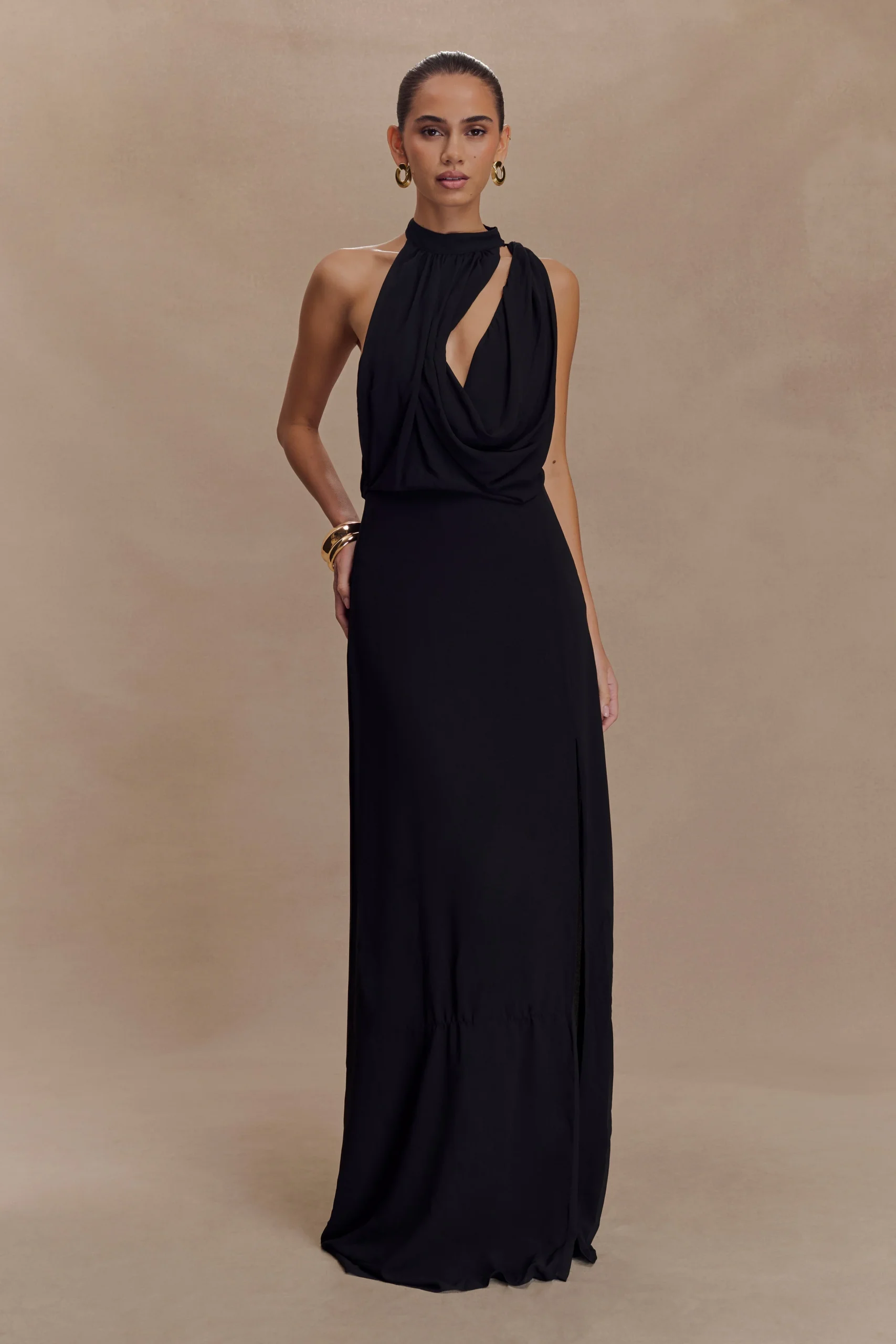 GaliaCowl Neck Maxi Dress - Black