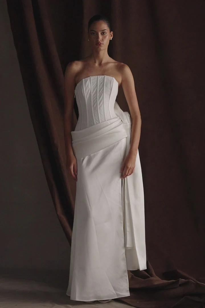 GaliaSatin Corset Gown - White