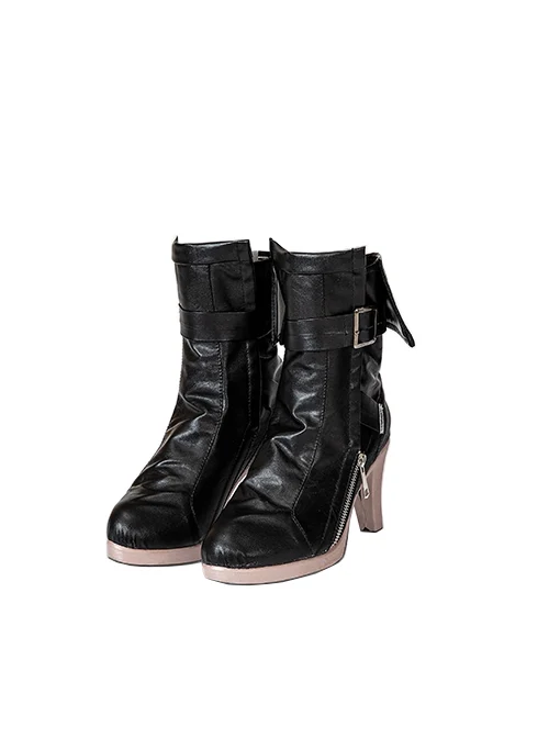 Game Zenless Zone Zero Hoshimi Miyabi Halloween Cosplay Accessories High Heel Black Leather Shoes