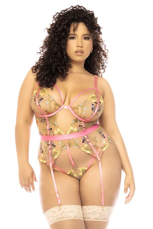 Garden Blush Embroidered Lace Bodysuit By Mapale by Espiral