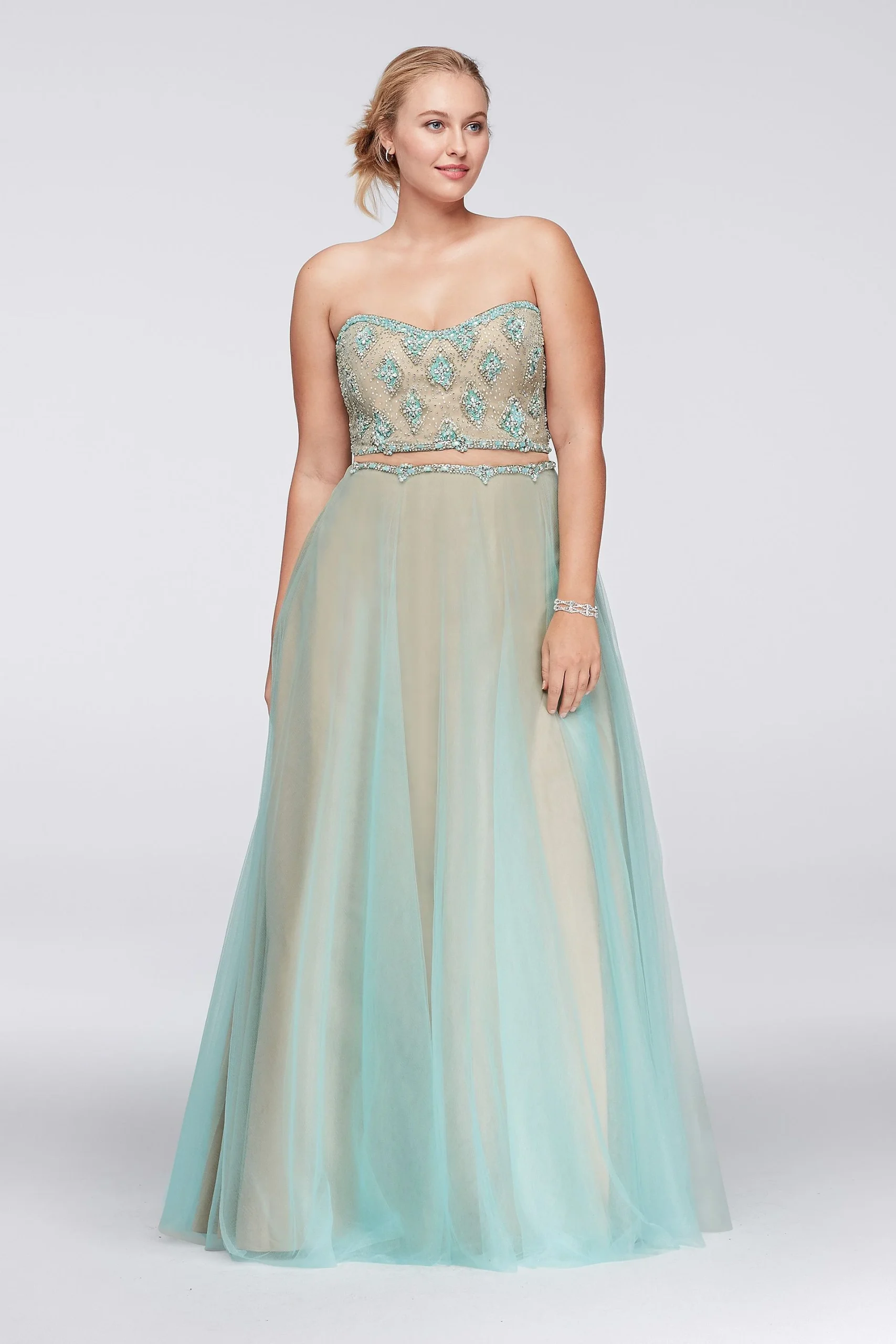 Gem-Encrusted Tulle Dress with Illusion Inset