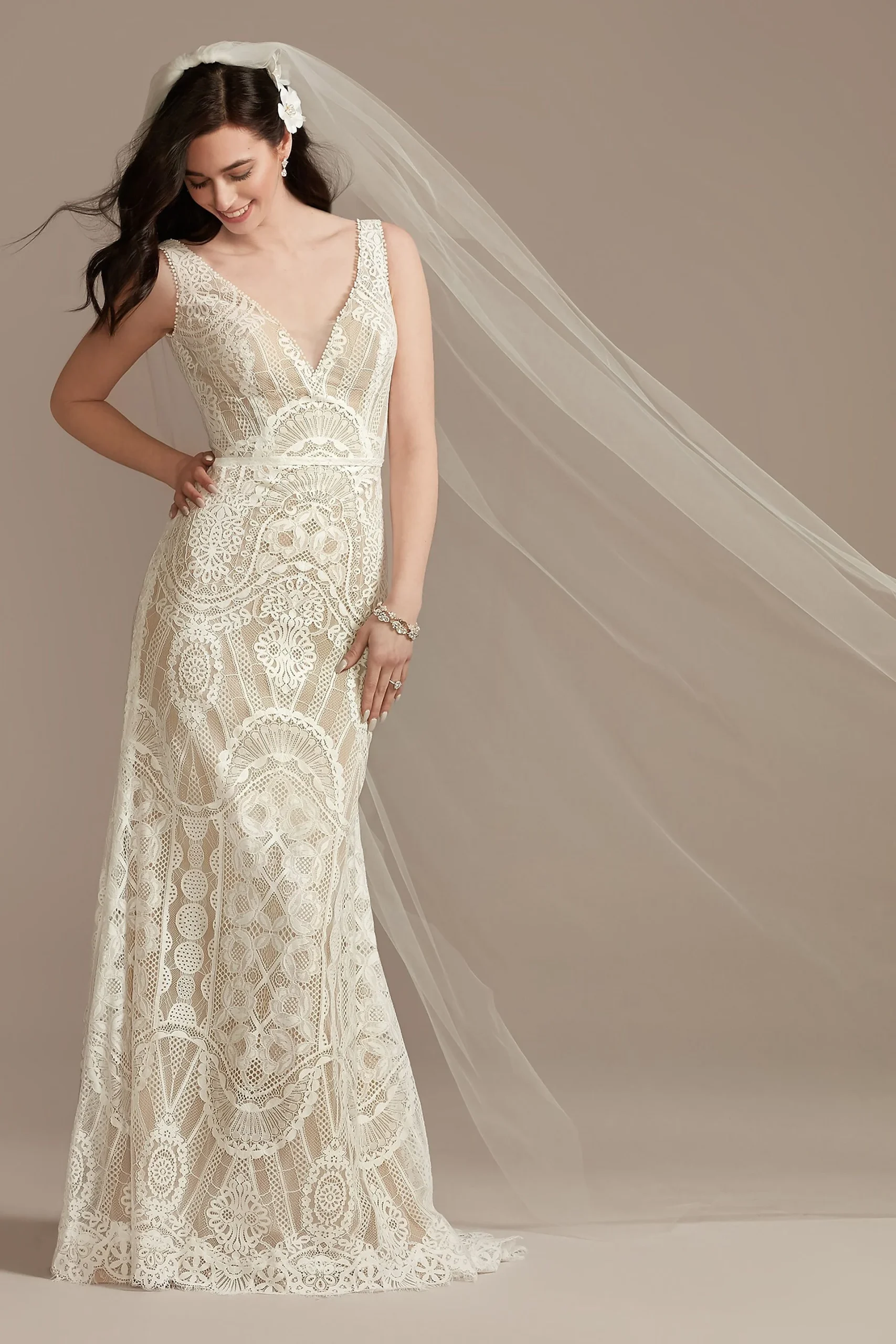 Geometric Lace Tank Wedding Dress