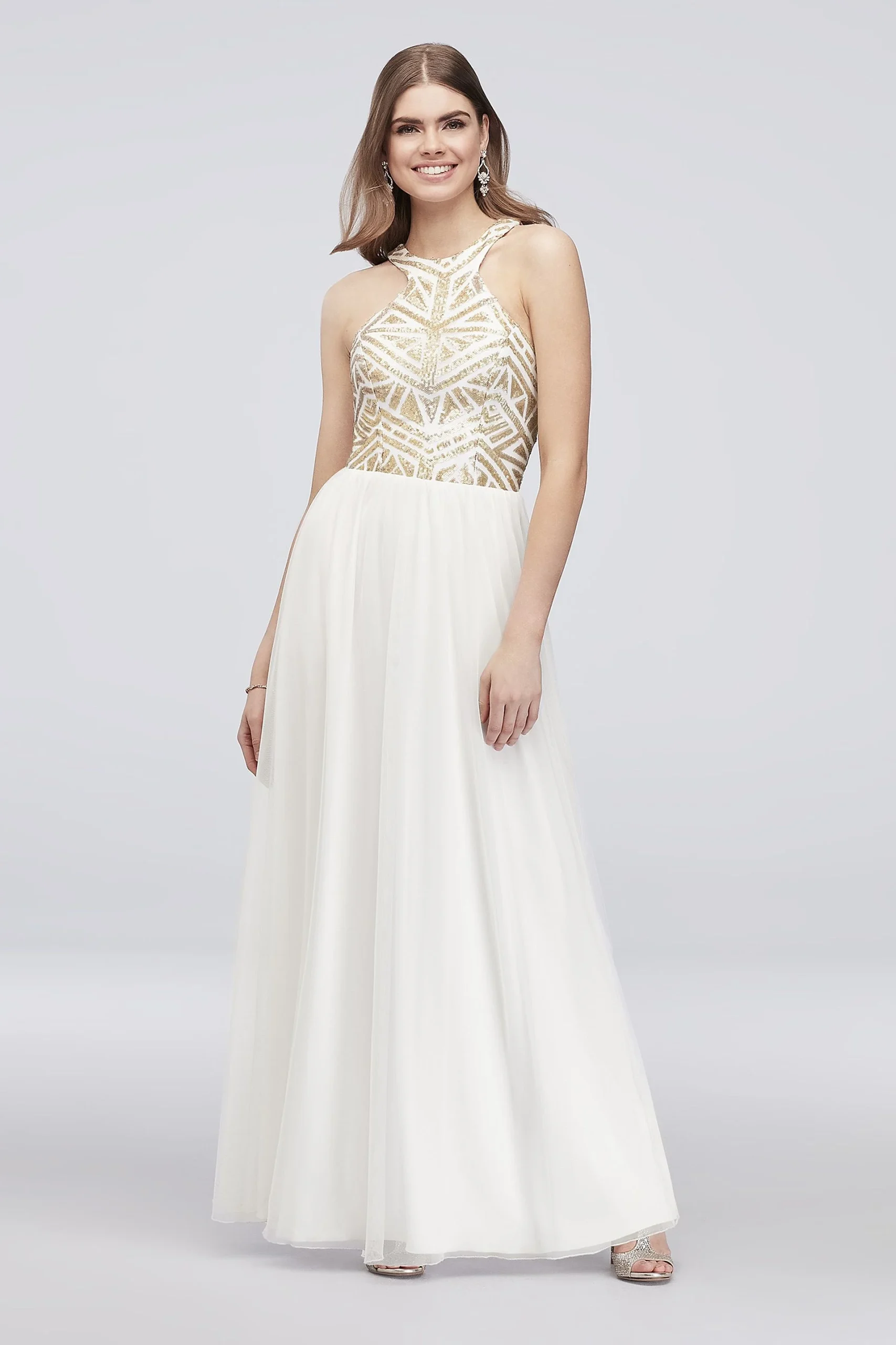 Geometric Sequin A-Line Mesh Dress