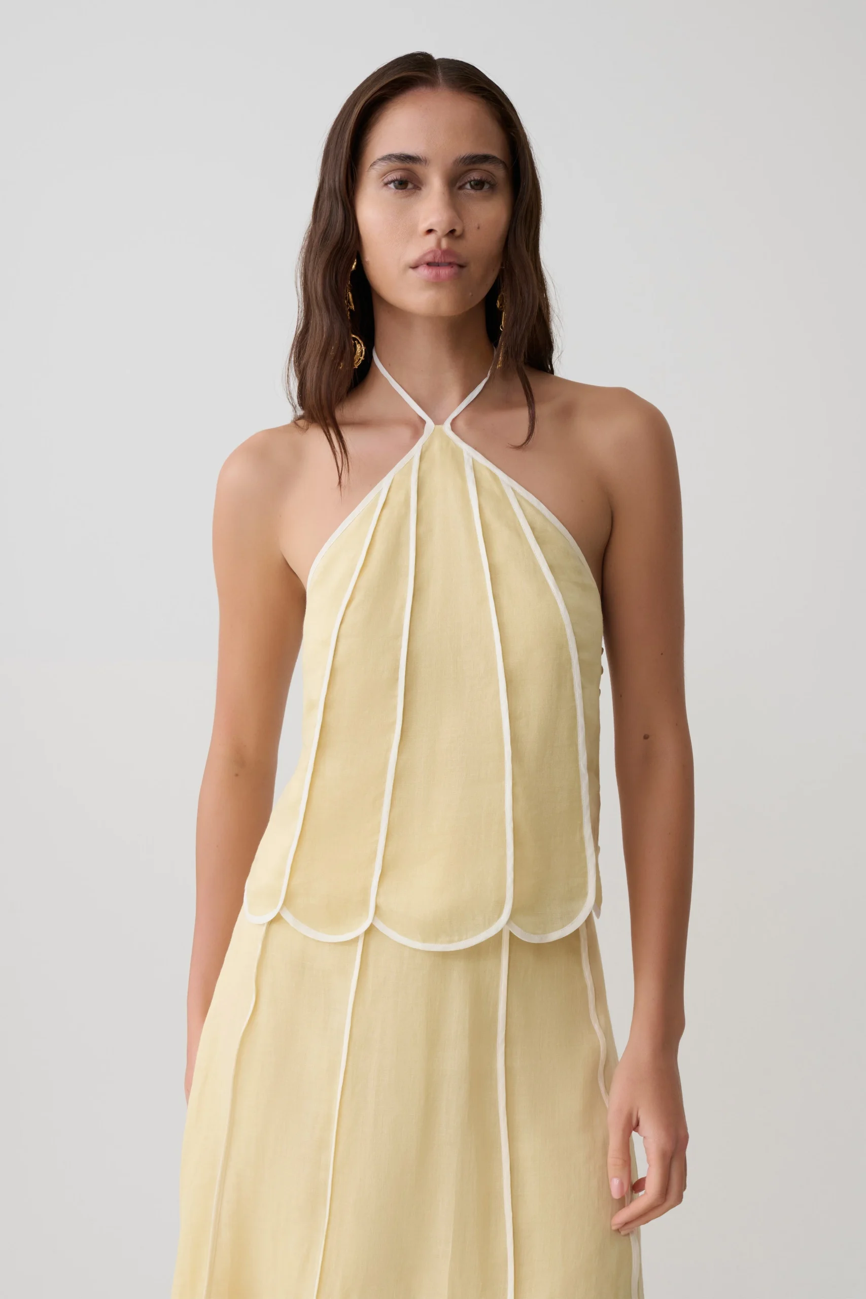 GeorgiaPanelled Halter Sleeveless Top - Butter