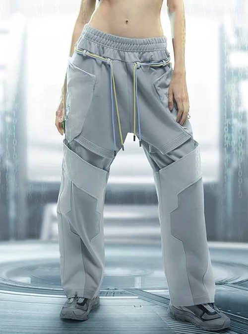 Ghost Hacker Autumn Winter Street Casual High Waist Loose Splicing Deconstruction Both Sides Metal Buckle Cyberpunk Cargo Trousers