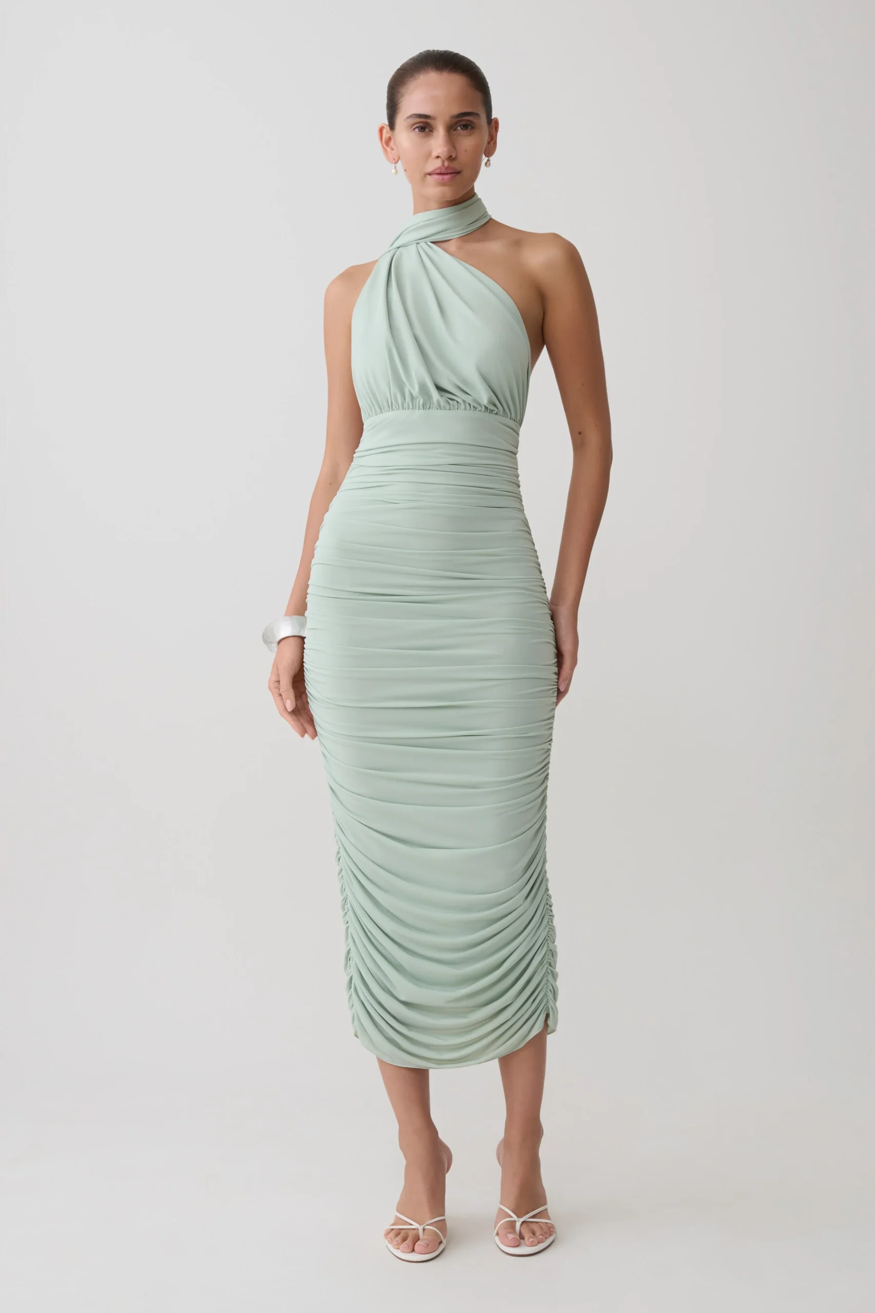 GiannieDraped Midi Dress - Aqua Grey