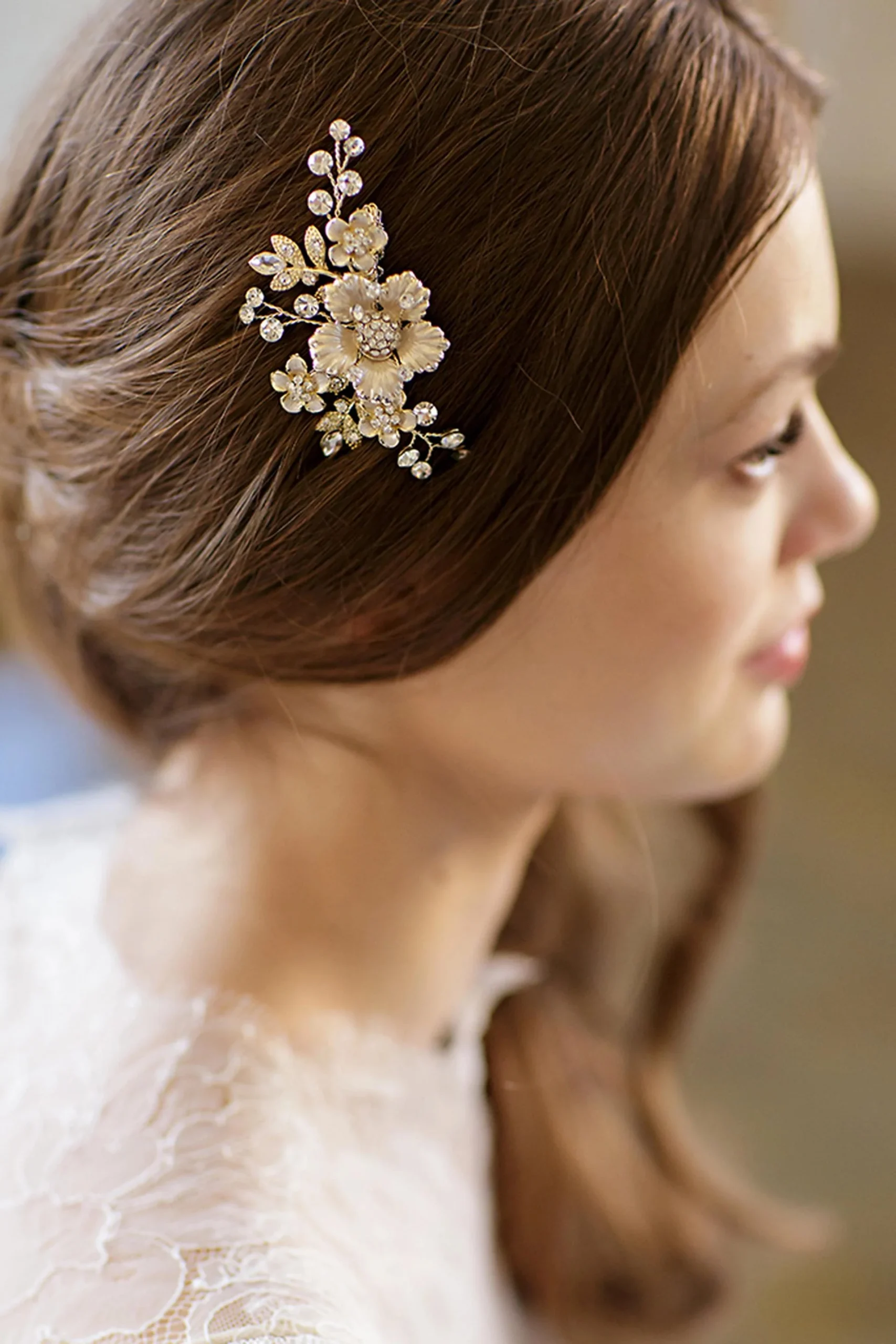 Gilded Petals Floral Hair Clip with Crystals