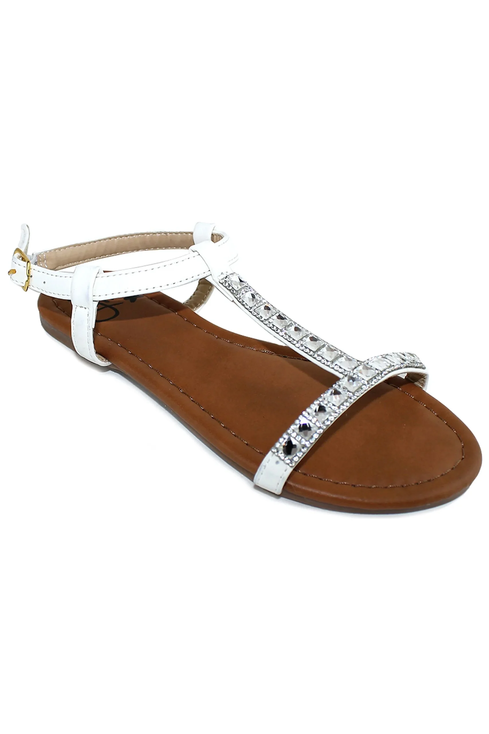 Girls Crystal T-Strap Flat Sandal