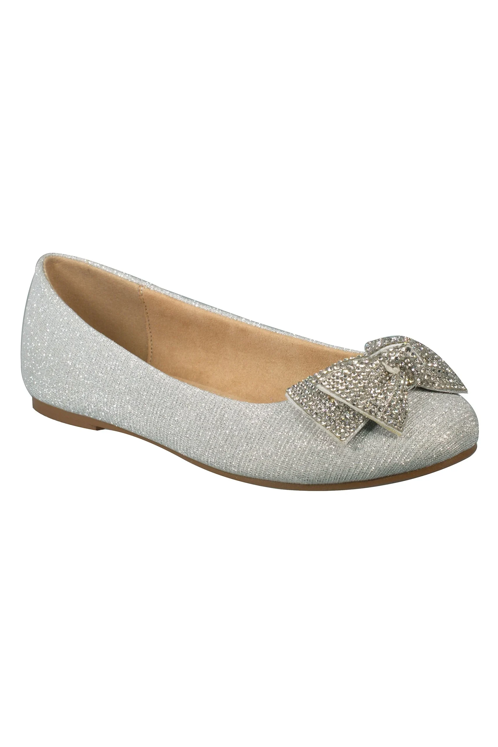 Girls Glitter Ballet Flats with Crystal Bow