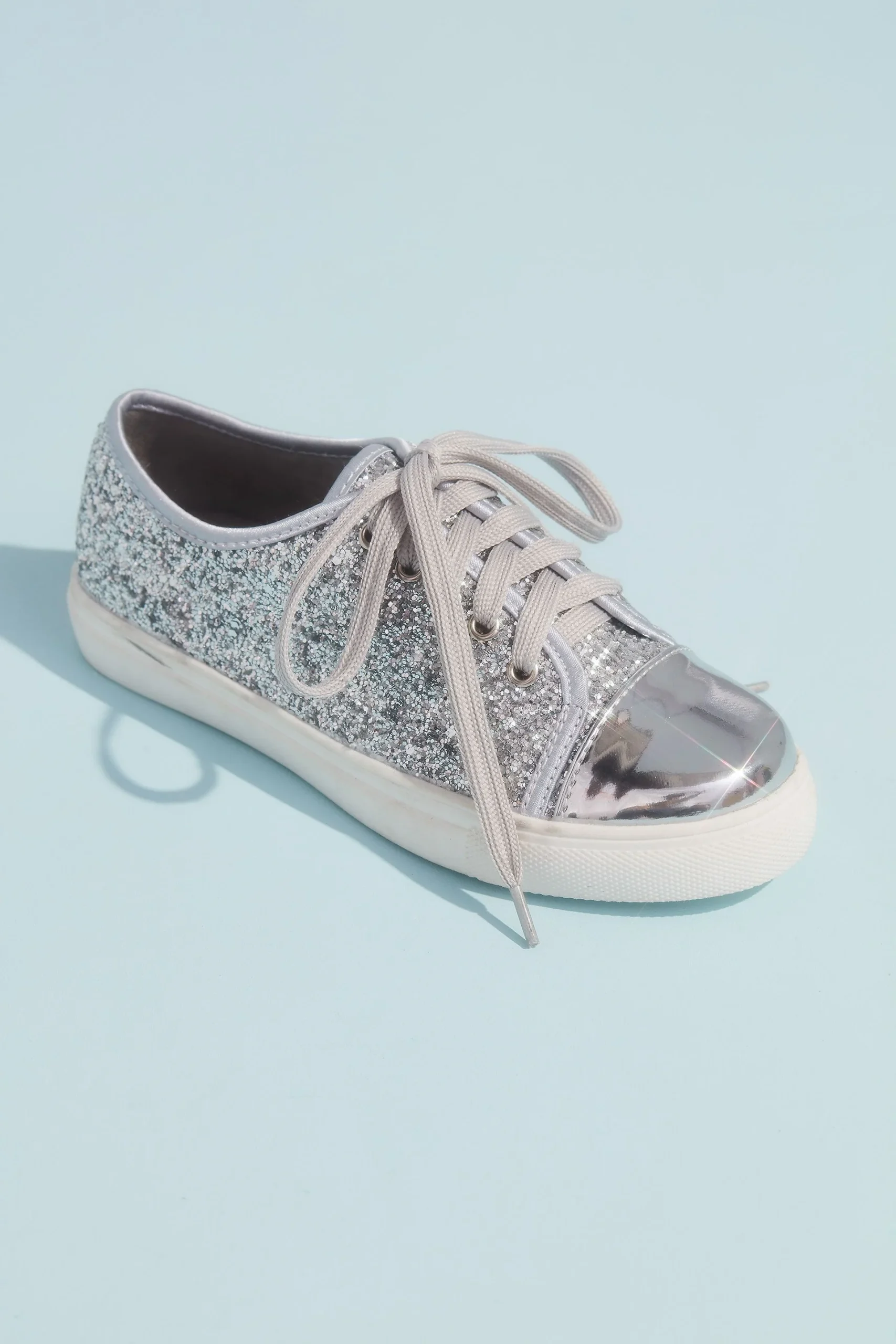 Girls Glitter Lace Up Metallic Toe Cap Sneakers