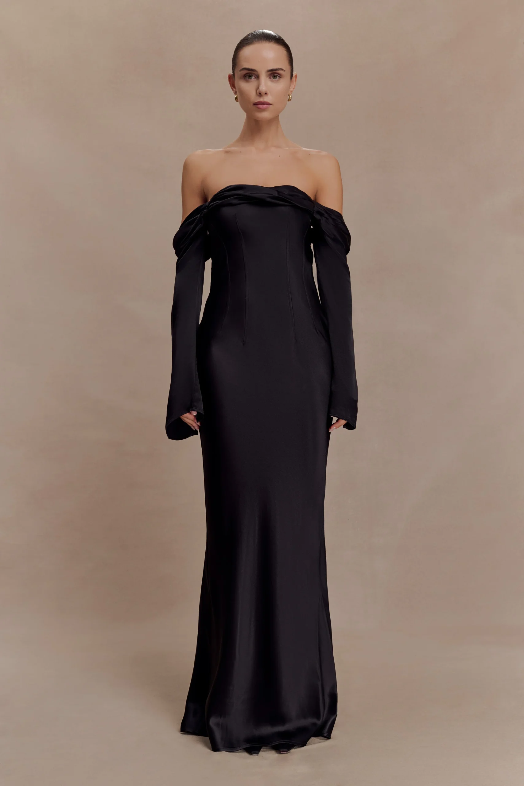 GiselleOff Shoulder Cowl Neck Maxi Dress - Black