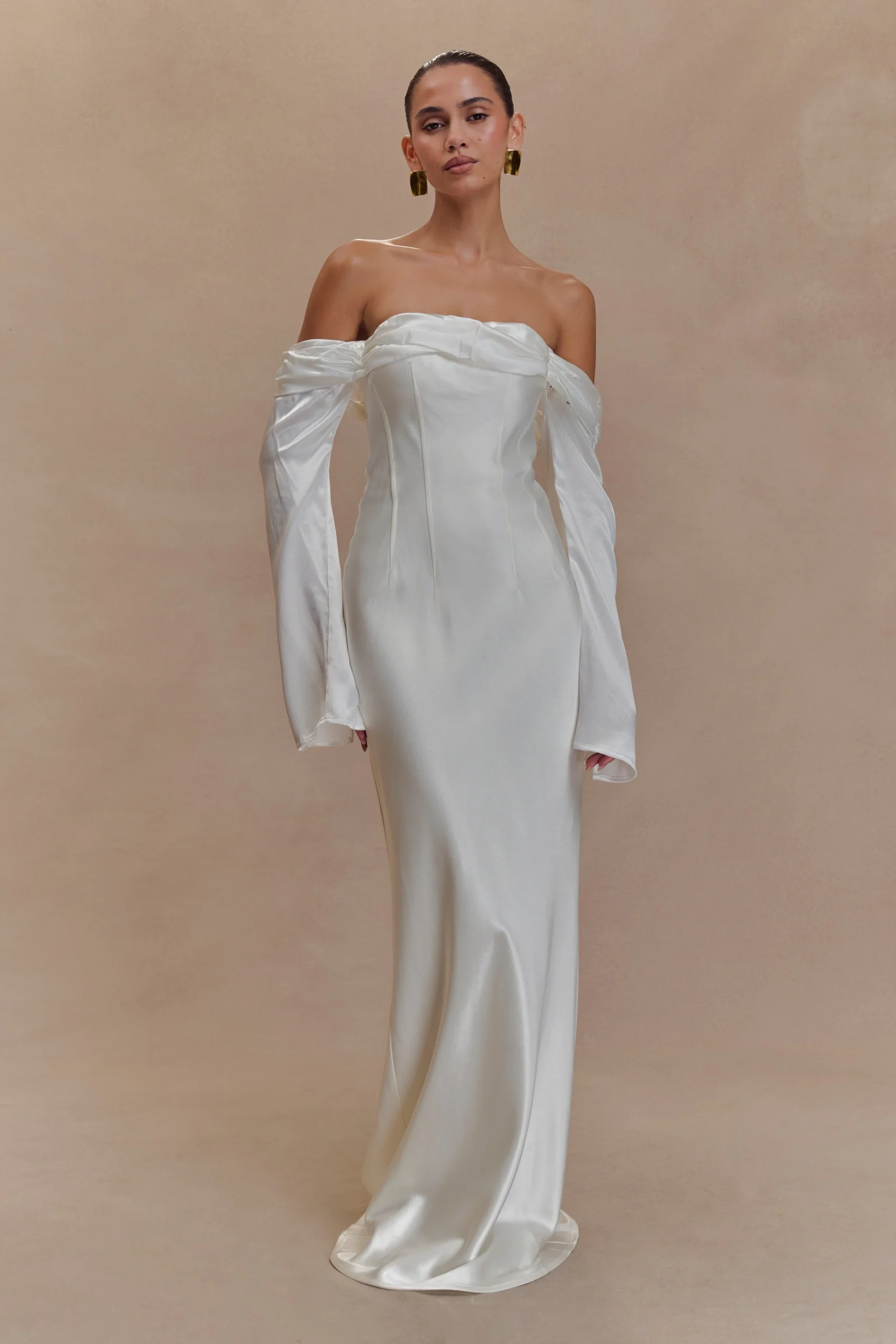 GiselleOff Shoulder Cowl Neck Maxi Dress - White
