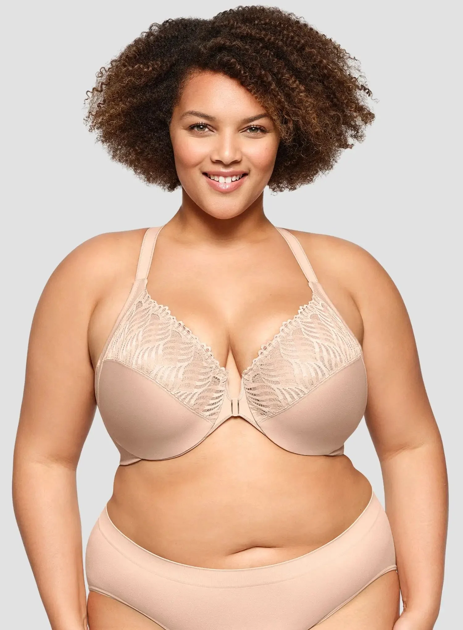 Glamorise: Elegance Front Close T Back Wonderwire Bra Cafe